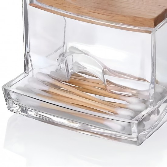 Acrylic Cotton Organizer With Wooden Cover